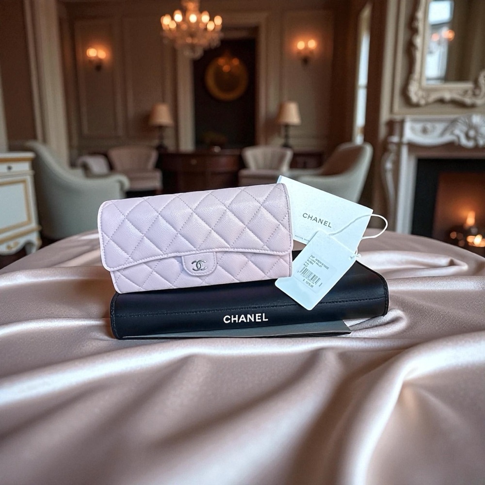 Brand New Chanel Caviar Pink Quilted Women's Long Flap Wallet. - Picture 2 of 6